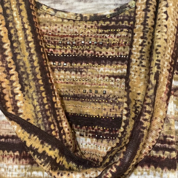 BLEU Embellished High Low Half Sleeve Scoop Tan Brown Blouse - Size M - Picture 4 of 5